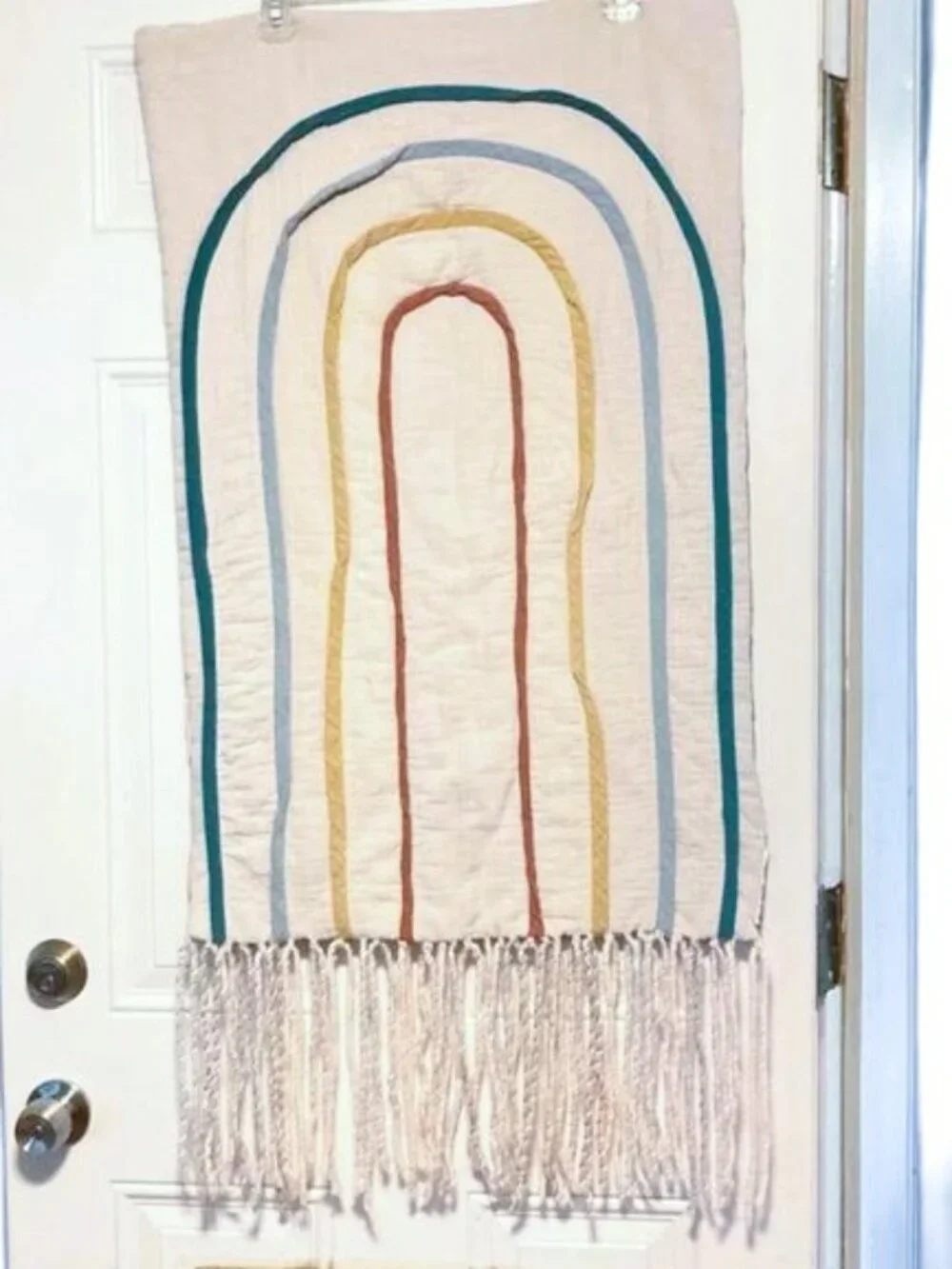 RAINBOW Wall Hanging Tapestry with Wool Yarn Fringe Hanging Hooks 45 x 22 inches